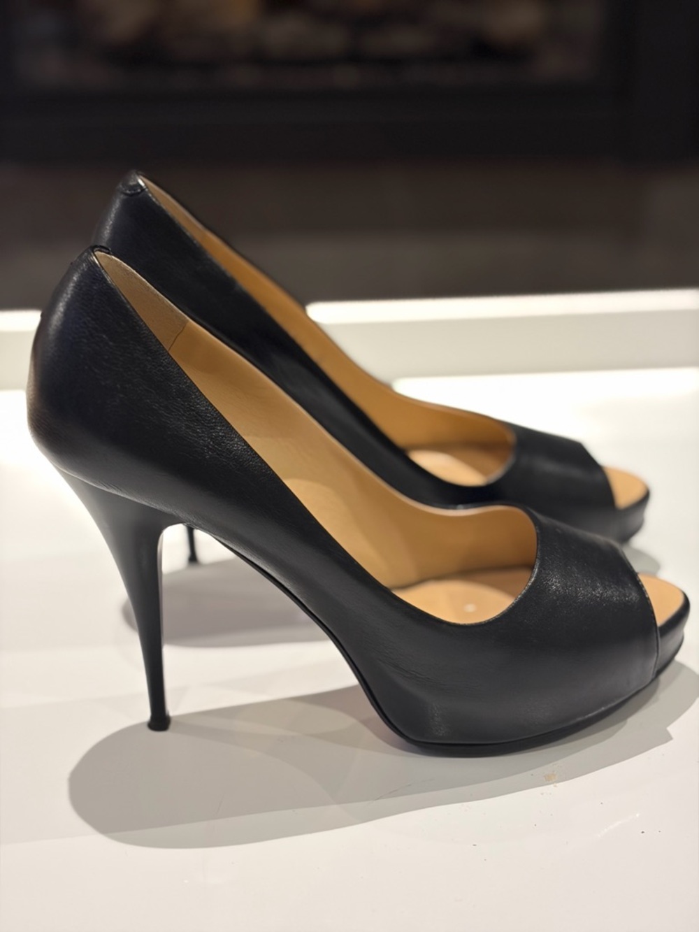 Giuseppe Zanotti Black Leather Peep-Toe Stiletto Heels